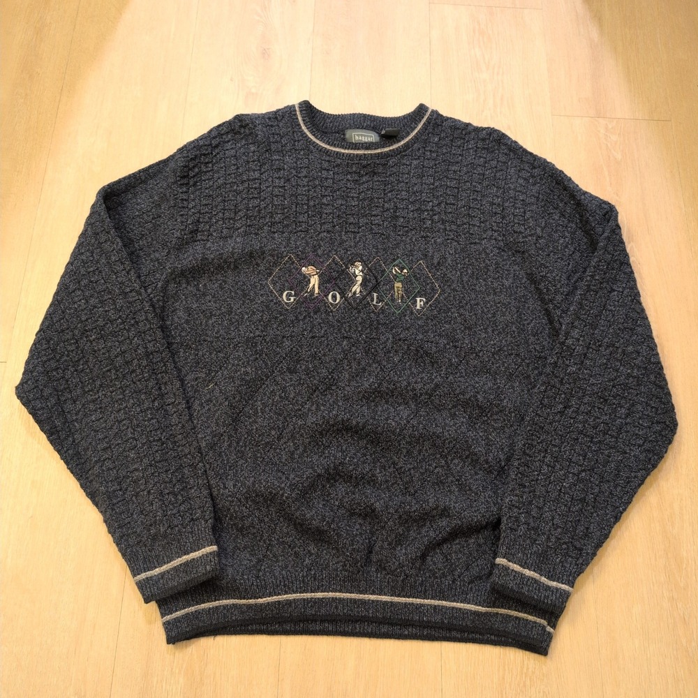 VTG Haggar Tour Golf Men's XXL Sweater Retro Grandpa Speckle Embroidered Blue
